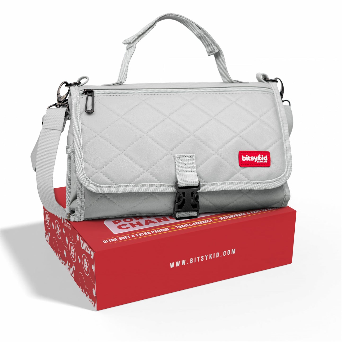 Bitsykid Portable Diaper Changing Pad – Extra-Cushioned Travel Mat with Built-In Wipes Pocket – Waterproof, Easy to Clean, Gift-Ready (Cloud Gray)