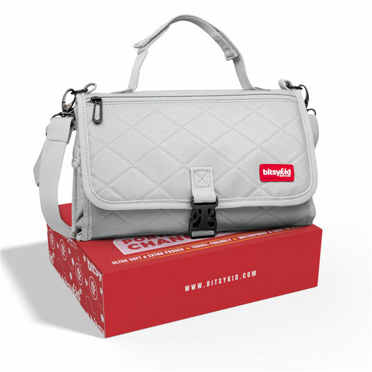 Bitsykid Portable Diaper Changing Pad – Extra-Cushioned Travel Mat with Built-In Wipes Pocket – Waterproof, Easy to Clean, Gift-Ready (Cloud Gray)