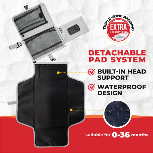 Bitsykid Portable Diaper Changing Pad – Extra-Cushioned Travel Mat with Built-In Wipes Pocket – Waterproof, Easy to Clean, Gift-Ready (Cloud Gray)